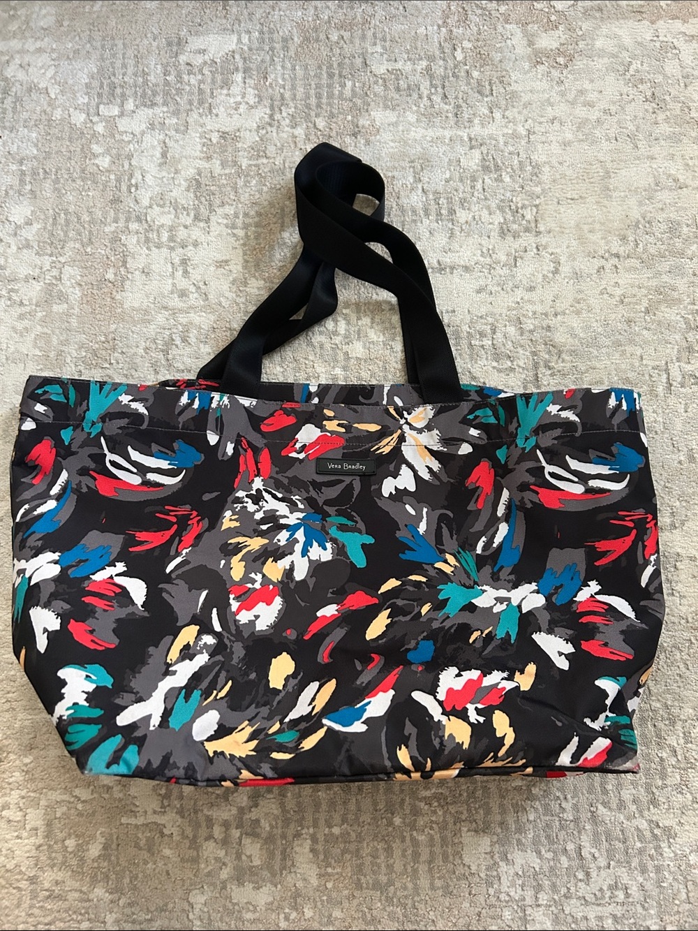 Vera Bradley Black Multicolor Floral-Brushstroke Tote